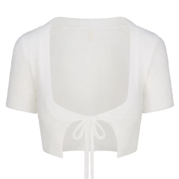NWT SKIMS Women’s White Fuzzy Knits Tie Front Crop Top Size Large - Picture 5 of 10
